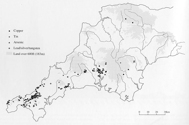 Map of mines in mid-19th century